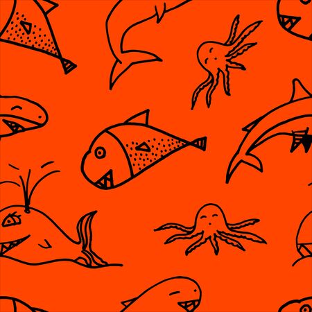 The sea seamless pattern on color background.のイラスト素材