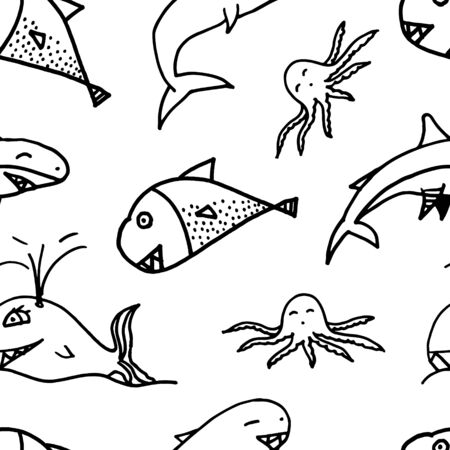 Black and white sea seamless pattern.のイラスト素材