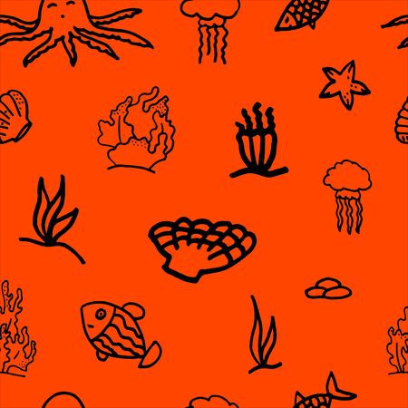 The sea seamless pattern on color background.のイラスト素材