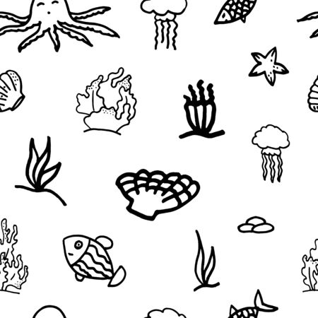 Black and white sea seamless pattern.のイラスト素材