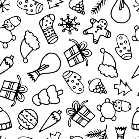 Happy New Year and Merry Xmas seamless pattern. Winter holidays background.のイラスト素材