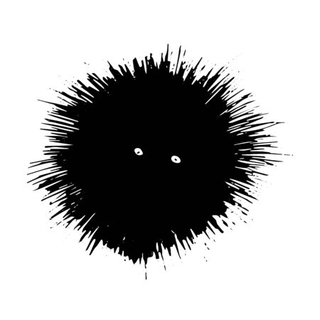 Black and white sea urchin doodle sketch illustration. Underwater world. Hand-drawn sea and ocean animals. Fish silhouette on a white background.のイラスト素材