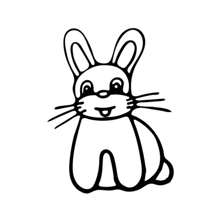 Black and white rabbit doodle sketch. Animal vector illustration for kids coloring book.のイラスト素材
