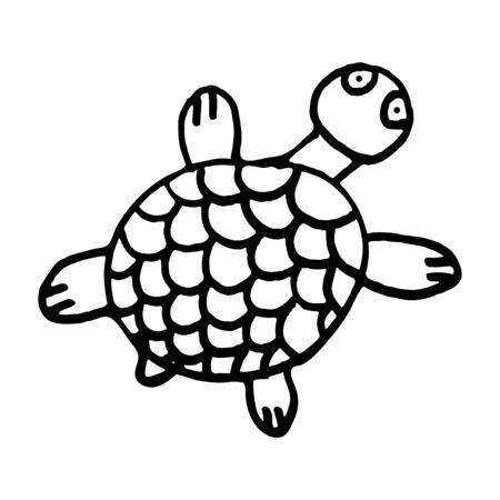 Black and white turtle doodle sketch. Animal vector illustration for coloring book.のイラスト素材