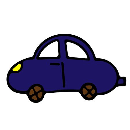 Blue Car Vector Doodle Sketch. Isolated Object On White Background. Hand-Drawn Illustration For Print, T-Shirt, Card, Design, Game And App.のイラスト素材