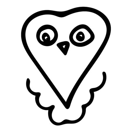 Black And White Owl Doodle Sketch. Hand-Drawn Isolated Illustration On White Background. Owl For Kid Coloring Book, Coloring Page, Design, Holiday, Valentine day And Birthday Card.のイラスト素材