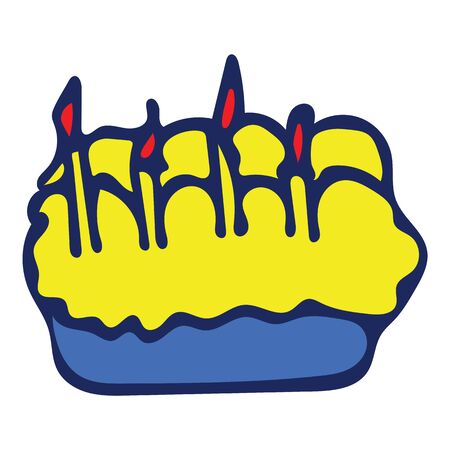 Colorful Isolated Doodle Sketch Vector Illustration. Hand-Drawn Cake With Candles For Print, T-Shirt, Card, Game, Kid, Design. Illustration For Holiday, Birthday, Wedding On White Background.のイラスト素材