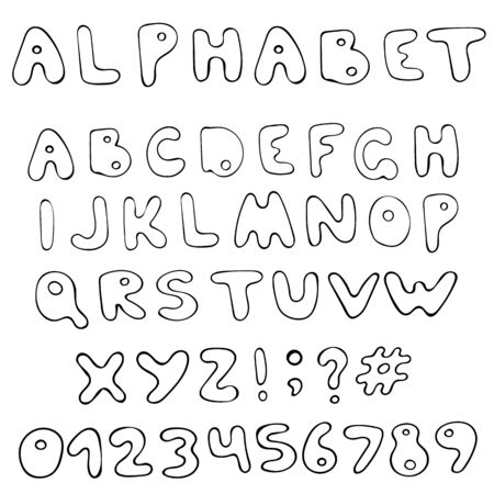 Isolated hand drawn vector black and white alphabet.のイラスト素材