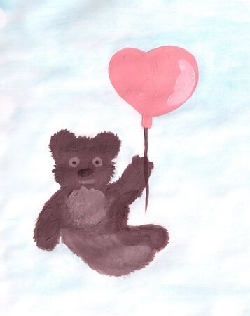 Colored Bear With Balloon doodle sketch illustration.の写真素材