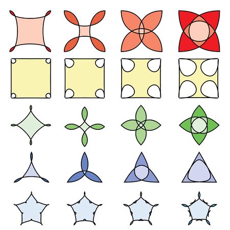 Collection of colored abstract flowers on white background.の写真素材
