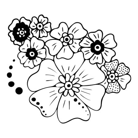 Black and white flowers doodle sketch illustration.の写真素材