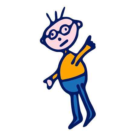 Colored Man With Glasses Doodle Sketch. Hand-Drawn Isolated Illustration On White Background. Child In Glasses For Coloring Book, Coloring Page, Design, Business And Education.の写真素材