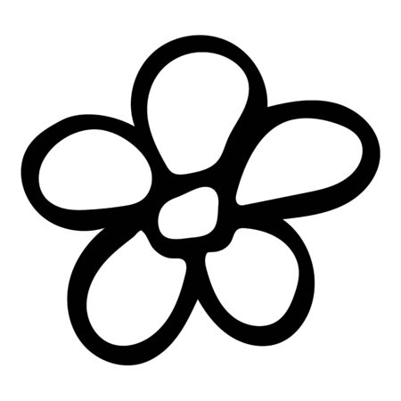 Black And White Single Flower Doodle Sketch. Hand-Drawn Isolated Illustration On White Background. Single Flower For Kid Coloring Book, Coloring Page, Design, Holiday And Birthday Card.の写真素材