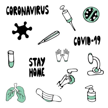 Simple Set of Coronavirus Protection Related Vector Line Icons.のイラスト素材