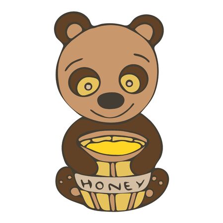 Colored Bear With Honey doodle sketch illustration on white background.のイラスト素材