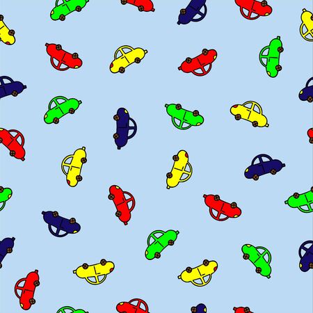 Cute And Colorful Cartoon Vector Car Transportation Seamless Pattern. Doodle Illustration For Kid Textile, Print, T-Shirt, Design, Web, Game and App. Background For Child.のイラスト素材
