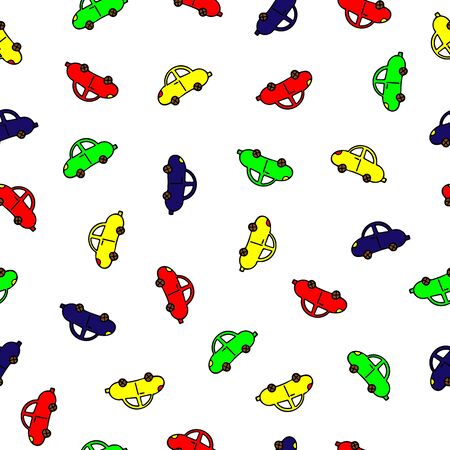 Cute And Colorful Cartoon Vector Car Transportation Seamless Pattern. Doodle Illustration For Kid Textile, Print, T-Shirt, Design, Web, Game and App. Background For Child.のイラスト素材