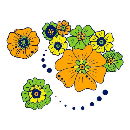 Colored flowers doodle sketch illustration.のイラスト素材