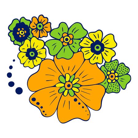 Colored flowers doodle sketch illustration.のイラスト素材