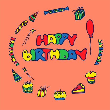 Set of Birthday Greeting Cards Design. Hand Drawn Style.のイラスト素材