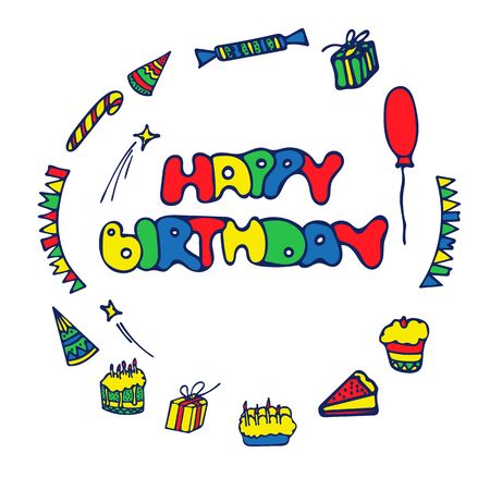 Set of Birthday Greeting Cards Design. Hand Drawn Style.のイラスト素材