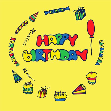 Set of Birthday Greeting Cards Design. Hand Drawn Style.のイラスト素材