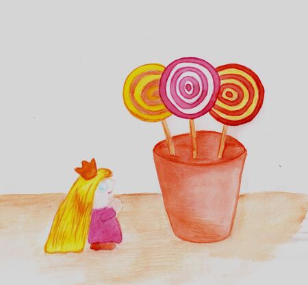 Colored Girl With Candies doodle sketch illustration.の写真素材
