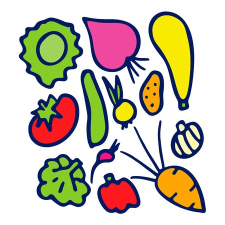Colored set of hand drawn vegetables.のイラスト素材
