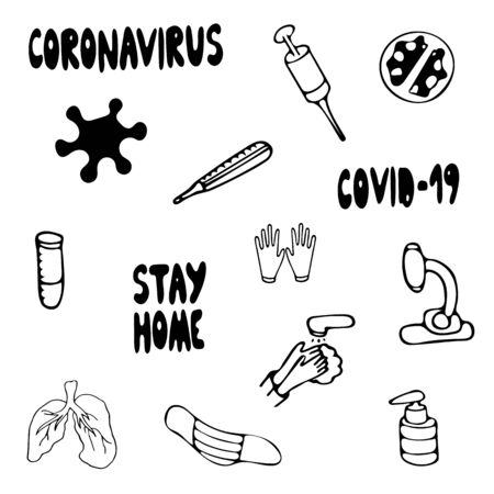 Simple Set of Coronavirus Protection Related Vector Line Icons.のイラスト素材