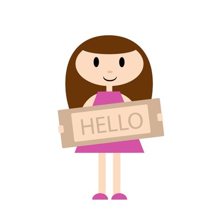 A Girl With a Sign Saying Hello.のイラスト素材