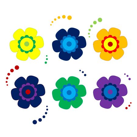 Colored Set of Isolated Flat Vector Flower. Collection of Icon Flower For Holiday, Design, India, Oriental and Arabic Ornament, Print, Web and App.のイラスト素材
