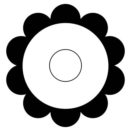 Black And White Single Isolated Flat Vector Flower. Icon Flower For Holiday, Design, India, Oriental and Arabic Ornament, Print, Web and App.のイラスト素材