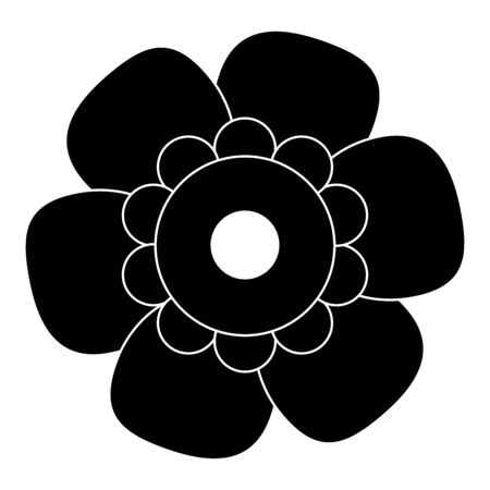 Black And White Single Isolated Flat Vector Flower. Icon Flower For Holiday, Design, India, Oriental and Arabic Ornament, Print, Web and App.のイラスト素材