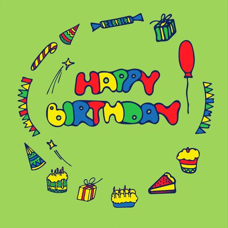 Set of Birthday Greeting Cards Design. Hand Drawn Style.のイラスト素材