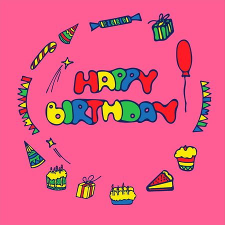 Set of Birthday Greeting Cards Design. Hand Drawn Style.のイラスト素材