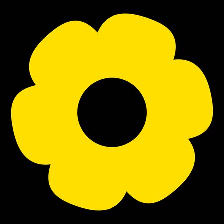 Gold Single Isolated Flat Vector Flower on Black Background. Icon Flower For Holiday, Design, India, Oriental and Arabic Ornament, Print, Web and App.のイラスト素材