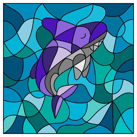 Shark Illustration in stained glass style with abstract fish.のイラスト素材