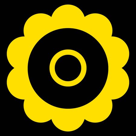 Gold Single Isolated Flat Vector Flower on Black Background. Icon Flower For Holiday, Design, India, Oriental and Arabic Ornament, Print, Web and App.のイラスト素材