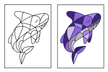 Shark Illustration in stained glass style with abstract fish.のイラスト素材