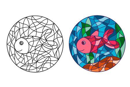 Illustration in stained glass style with abstract fish.のイラスト素材