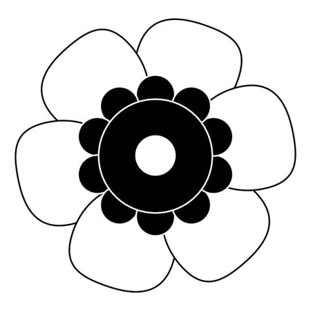 Black And White Single Isolated Flat Vector Flower. Icon Flower For Holiday, Design, India, Oriental and Arabic Ornament, Print, Web and App.のイラスト素材