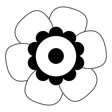 Black And White Single Isolated Flat Vector Flower. Icon Flower For Holiday, Design, India, Oriental and Arabic Ornament, Print, Web and App.のイラスト素材