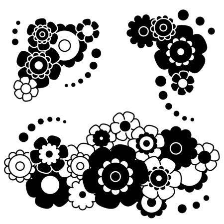 Black and white set of simple flower bouquet in flat style. Vector illustration.のイラスト素材