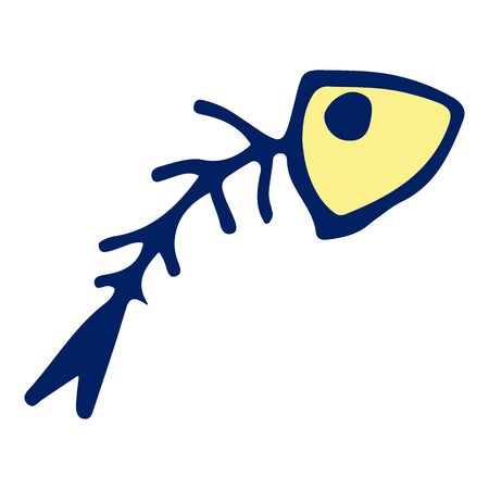 Fish Skeleton Colored Doodle Sketch Isolated Object. Vector Illustration on White Background. Card For Print, Web, App, Game.のイラスト素材