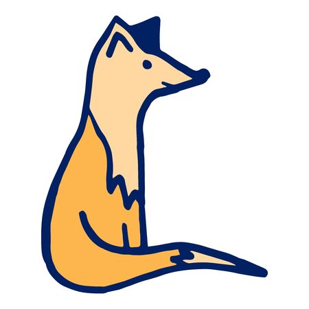 Fox Colored Doodle Sketch Isolated Object. Vector Illustration on White Background. Card For Print, Web, App, Game.のイラスト素材