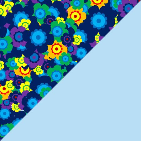 Colored simple flower bouquet on blue background. Frame with decoration. Card for wedding, birthday, holiday. Vector backdrop illustration.のイラスト素材