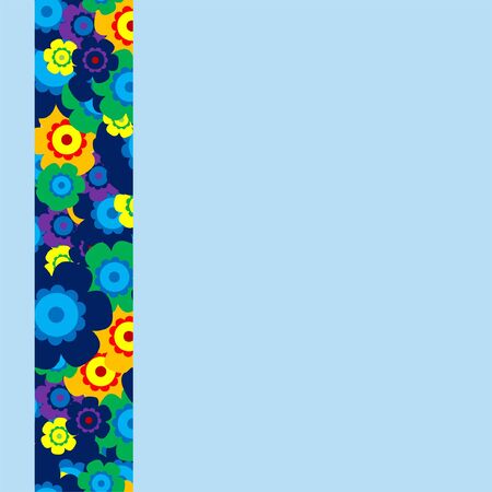 Colored simple flower bouquet on blue background. Frame with decoration. Card for wedding, birthday, holiday. Vector backdrop illustration.のイラスト素材