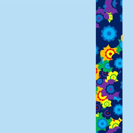 Colored simple flower bouquet on blue background. Frame with decoration. Card for wedding, birthday, holiday. Vector backdrop illustration.のイラスト素材
