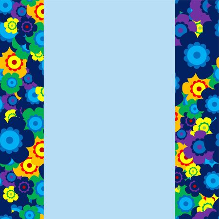 Colored simple flower bouquet on blue background. Frame with decoration. Card for wedding, birthday, holiday. Vector backdrop illustration.のイラスト素材