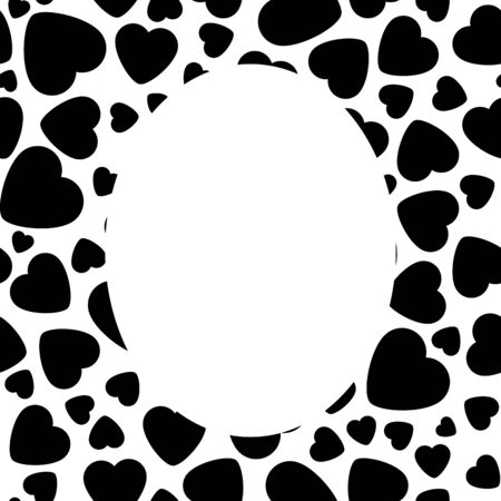 Frame With Black Heart On White Background. Graphic Design In The Concept of Love. Love Symbol And Emblem for Valentines Day, Wedding, Birthday and Holiday. Vector Card and Template with Copy Space.のイラスト素材
